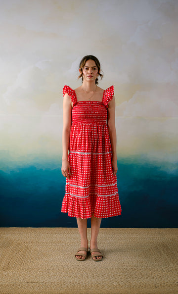 Sicilian Summer Dress – Hand Block Printed Cotton Dress -Paint me red