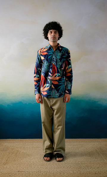 Barbados Breeze – Hand Block Printed Cotton Men’s Shirt
