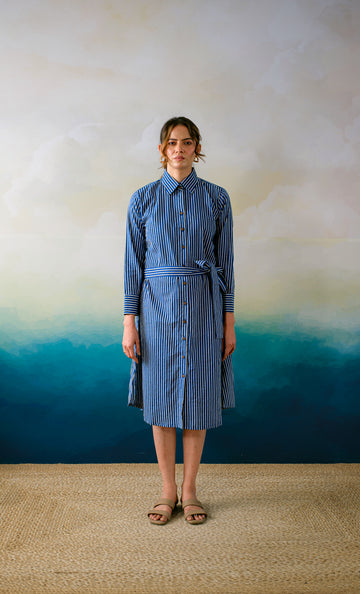 The Singapore Edit – Hand Block Printed Cotton Shirt Dress -Paint me blue