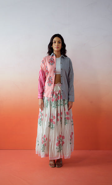 Marrakesh Escape – Hand Block Printed Cotton Panelled Skirt-Pink