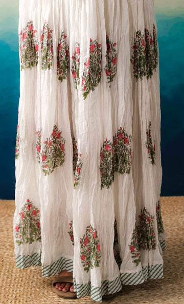 Marrakesh Escape – Hand Block Printed Cotton Panelled Skirt-Green