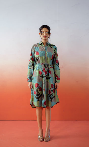 The Singapore Edit – Hand Block Printed Cotton Shirt Dress -Poppy Farm
