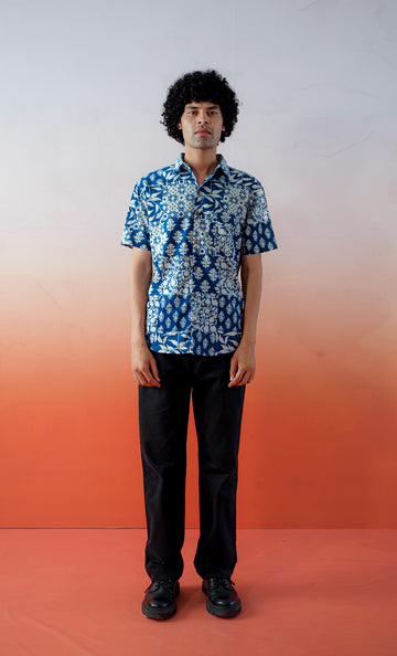Lisbon Blues – Hand Block Printed Cotton Men’s Shirt