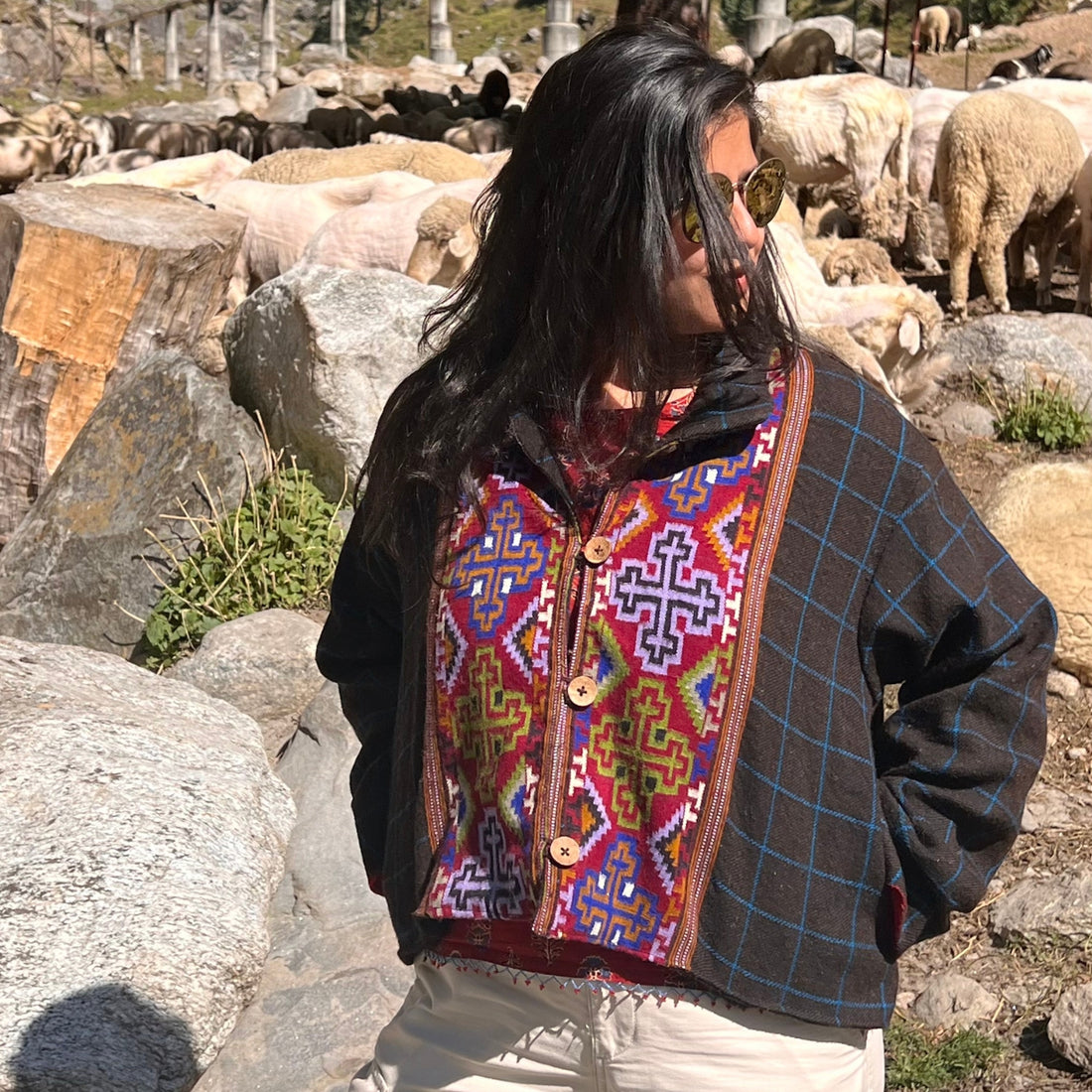 Monal Pattu Jacket Brown & Multicolour