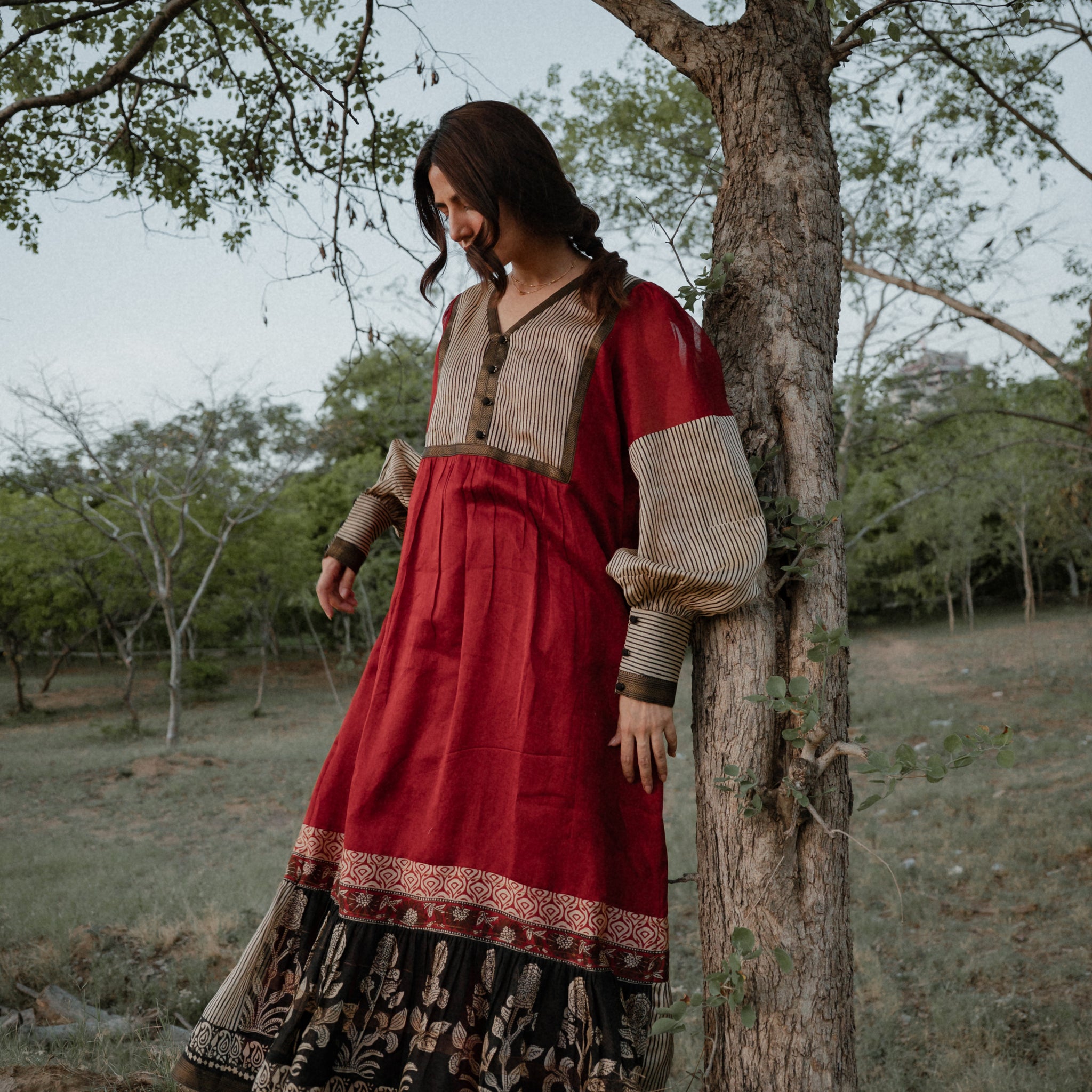 Buy Maya Upcycled Saree Maxi Dress For Women