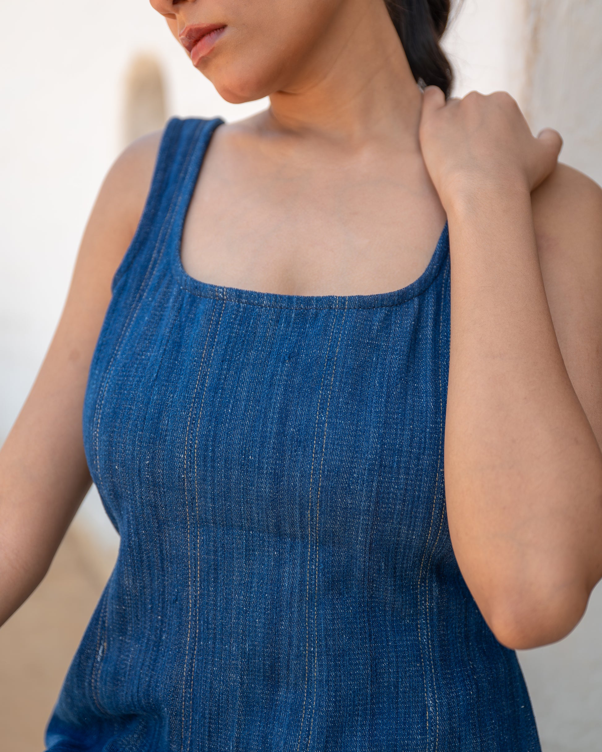 Shop Artemis Handloom Denim Midi Dress | Buy Online