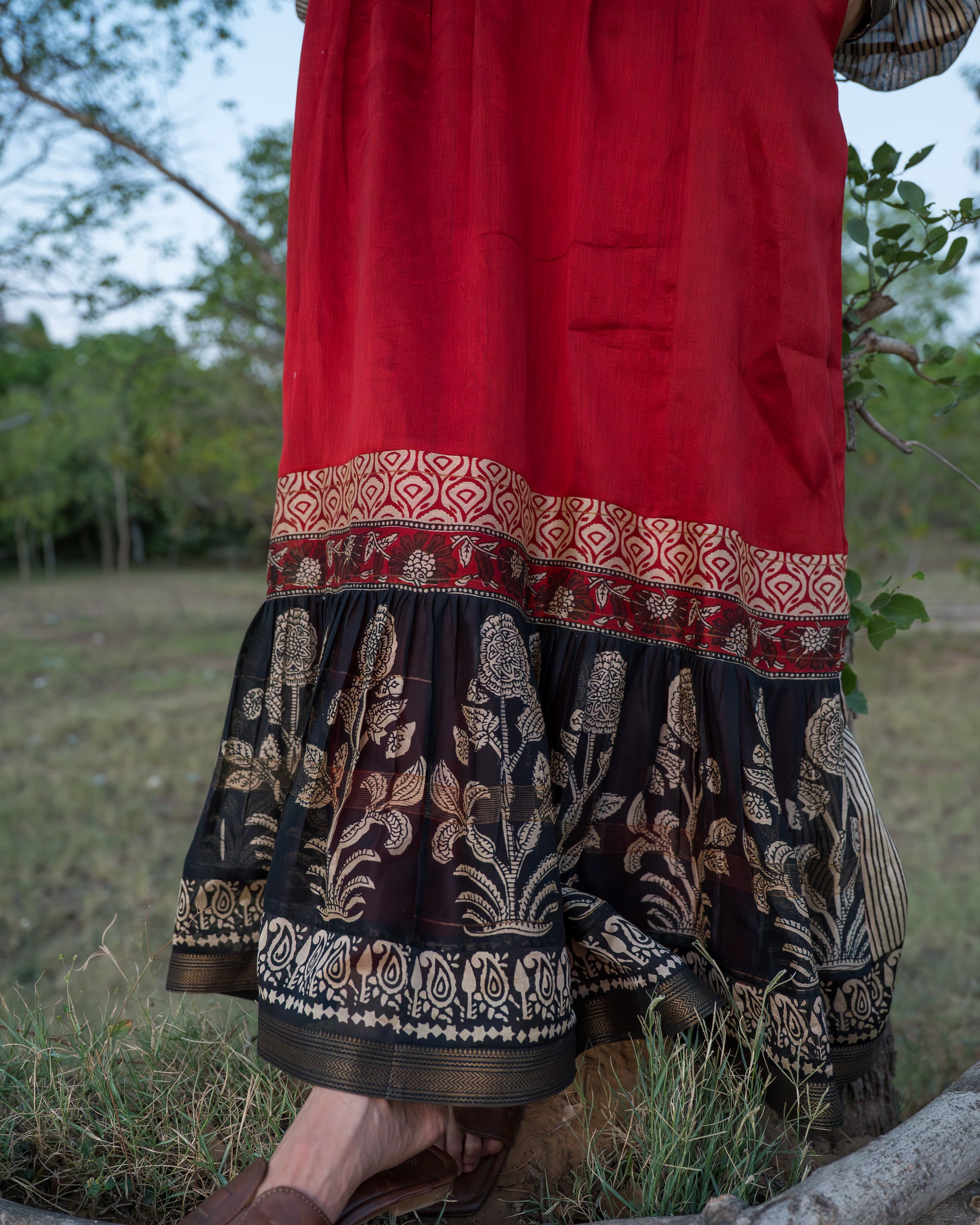 Shop Maya Upcycled Maheshwari Silk Dress | Buy Online | Red, Beige, Black