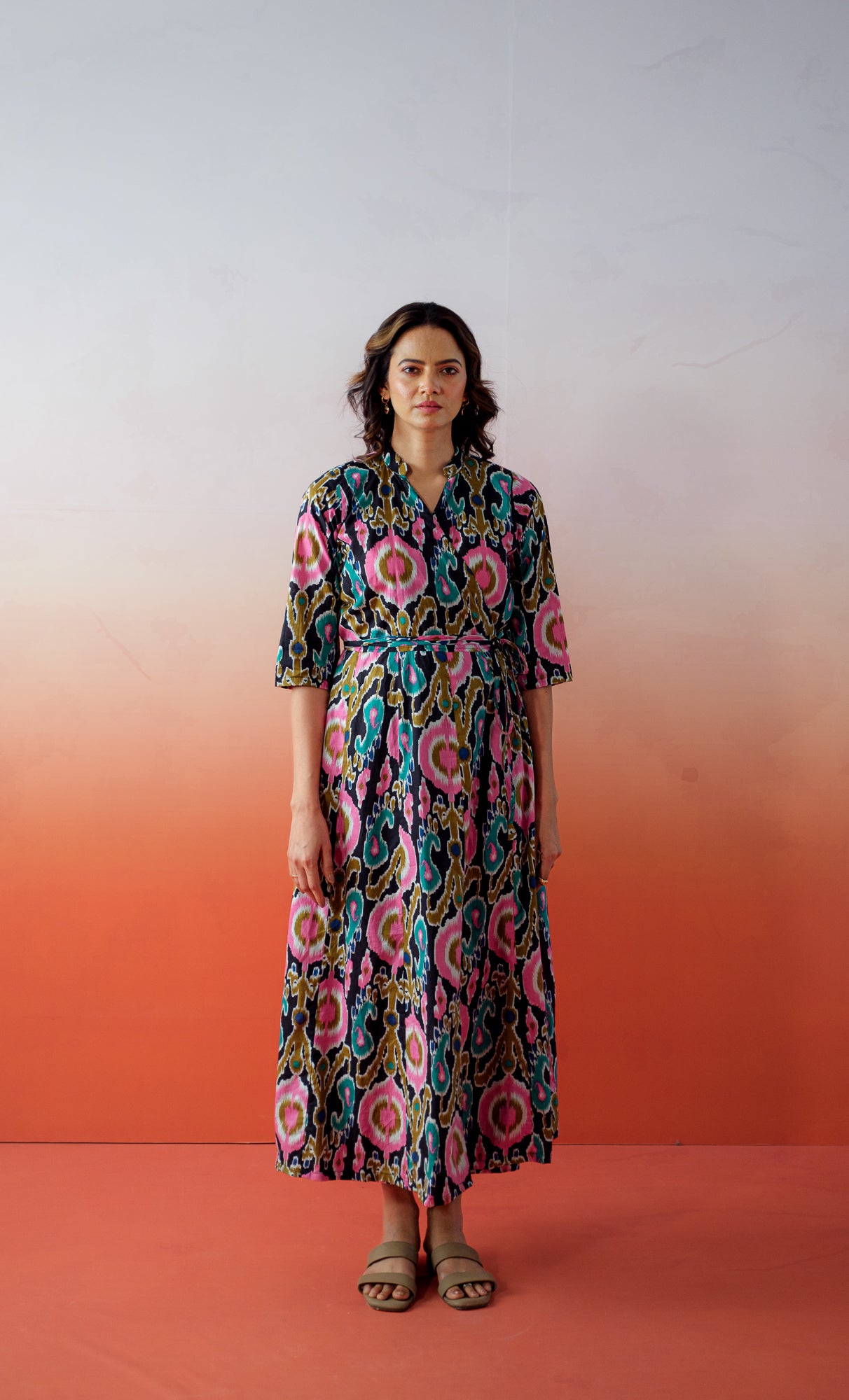 Casablanca Muse – Hand Block Printed Cotton Wrap Dress - Black Mosaic