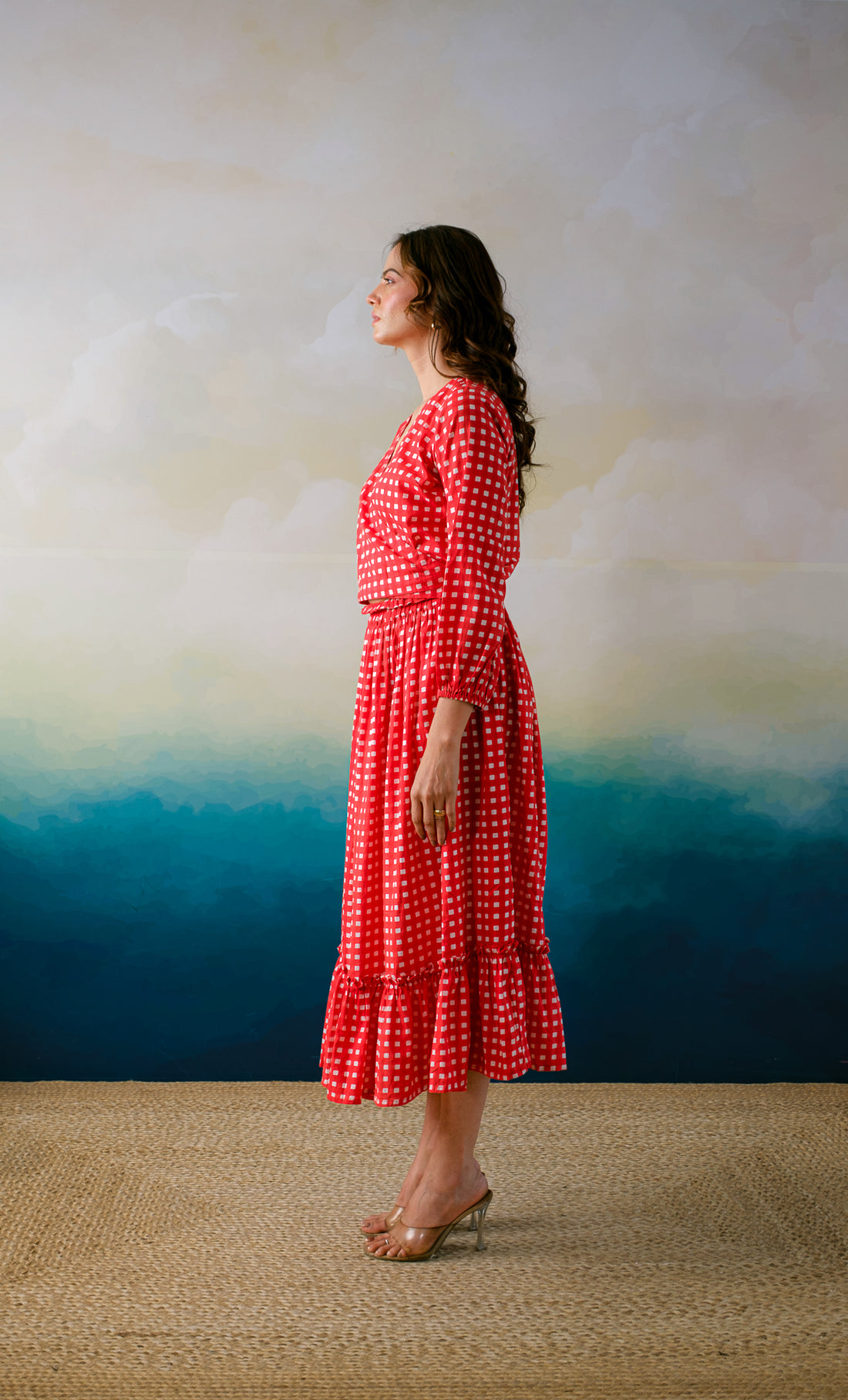 Sicilian Escape – Hand Block Printed Cotton Skirt Set- Red Gingham