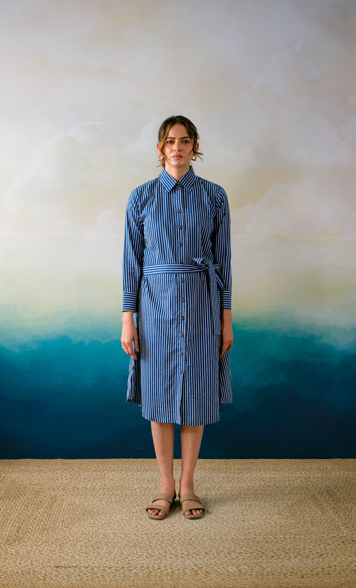 The Singapore Edit – Hand Block Printed Cotton Shirt Dress -Paint me blue