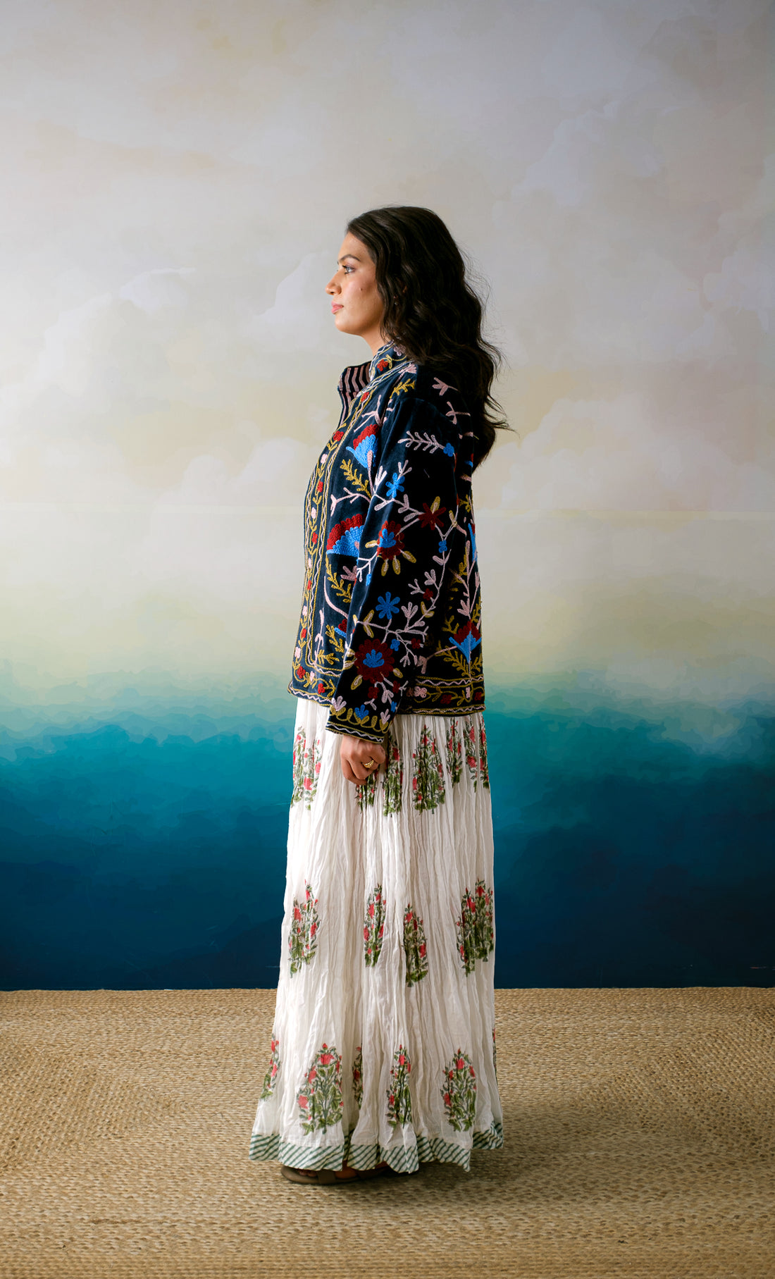 Samarkand – Suzani Embroidered Velvet Jacket -Midnight Blue
