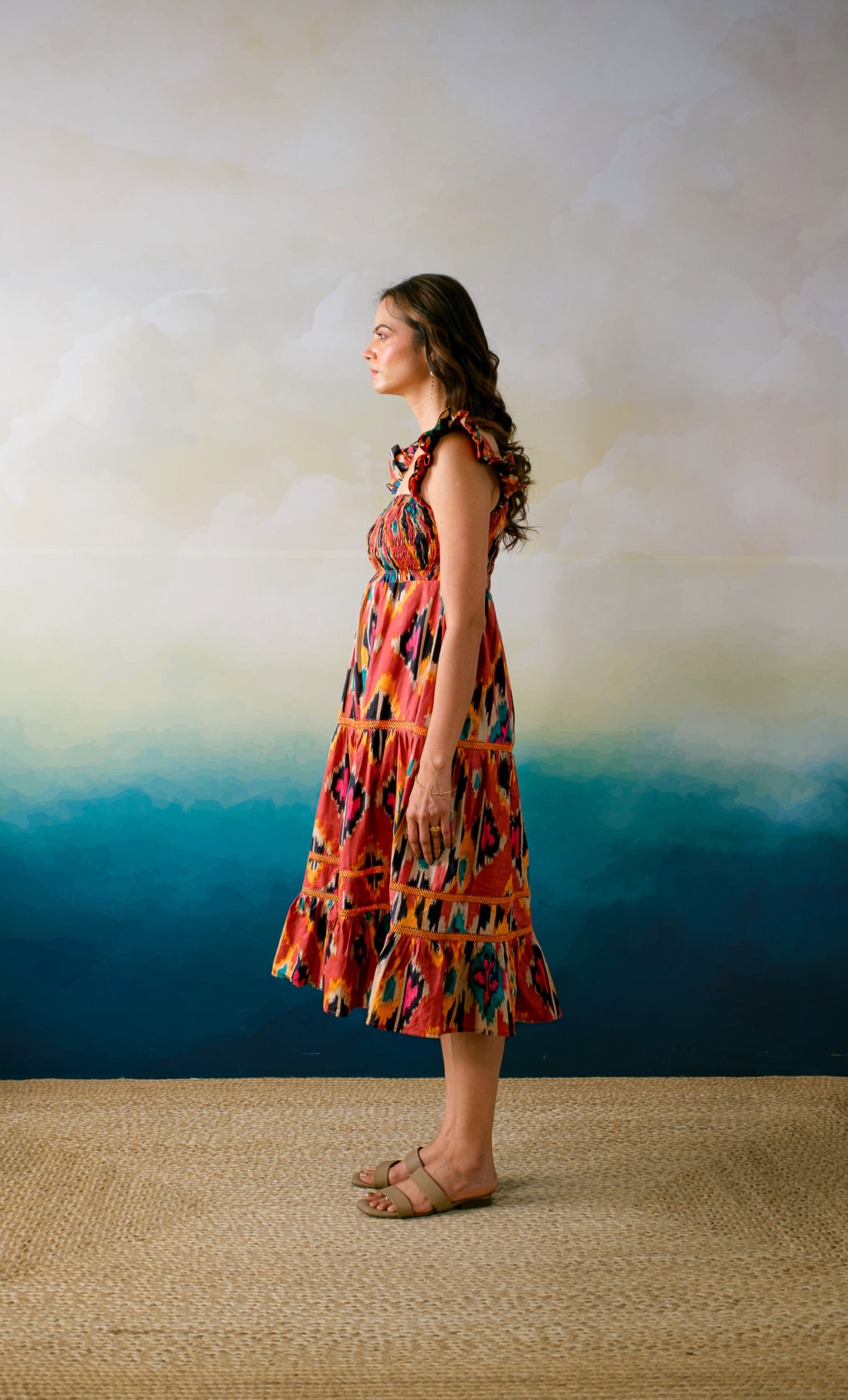 Sicilian Summer Dress – Hand Block Printed Cotton Dress -Rust Orange