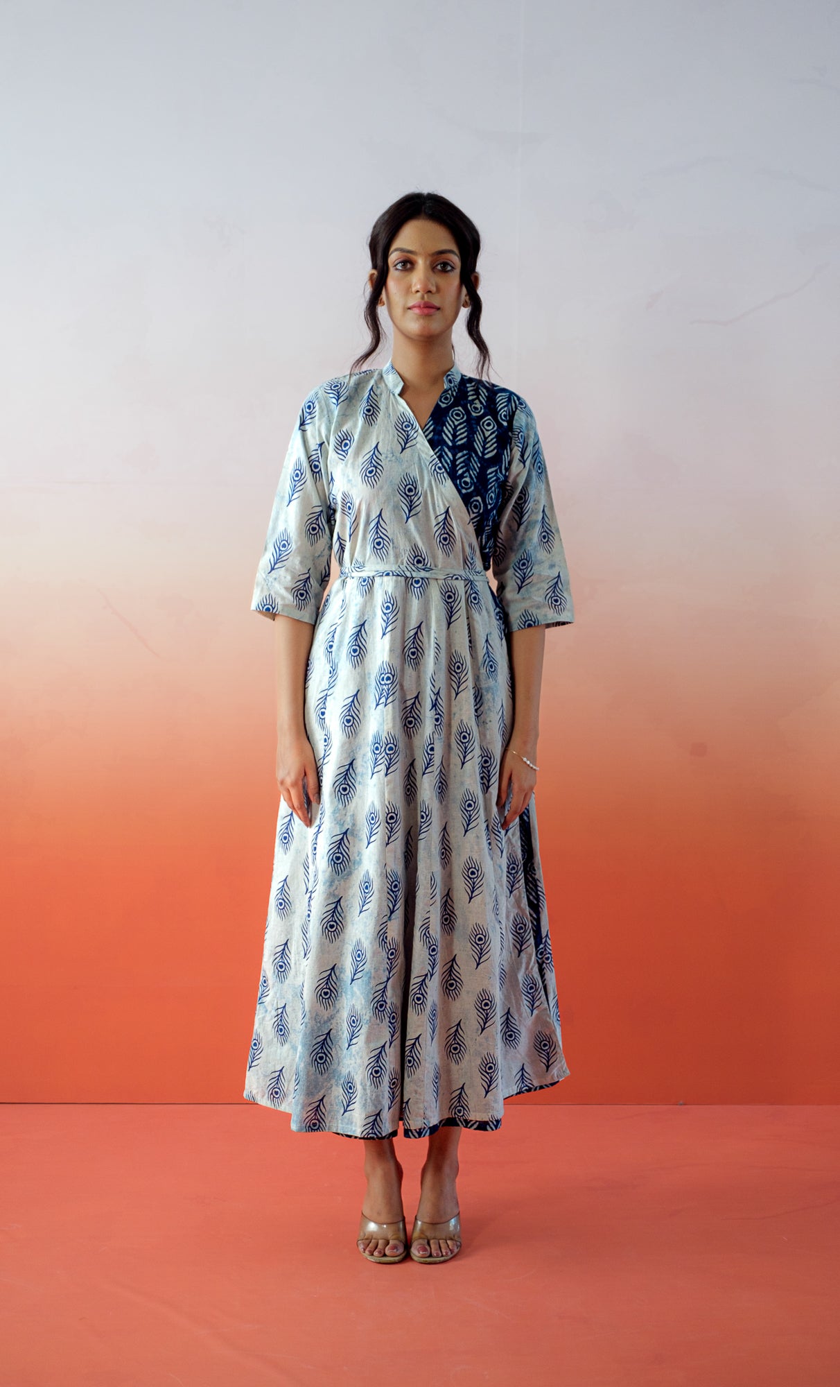 Casablanca Muse – Hand Block Printed Cotton Wrap Dress - Indigo