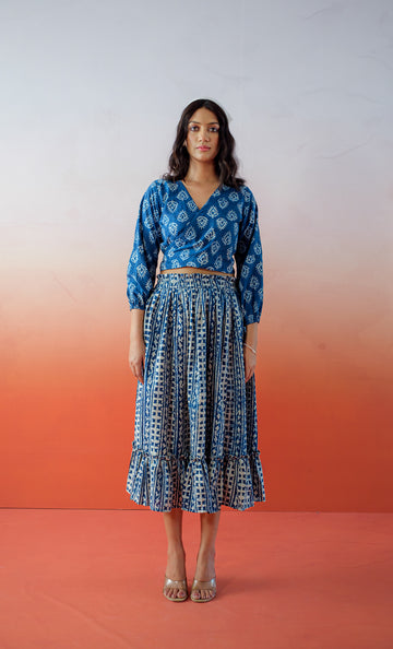 Sicilian Escape – Hand Block Printed Cotton Skirt Set -Indigo