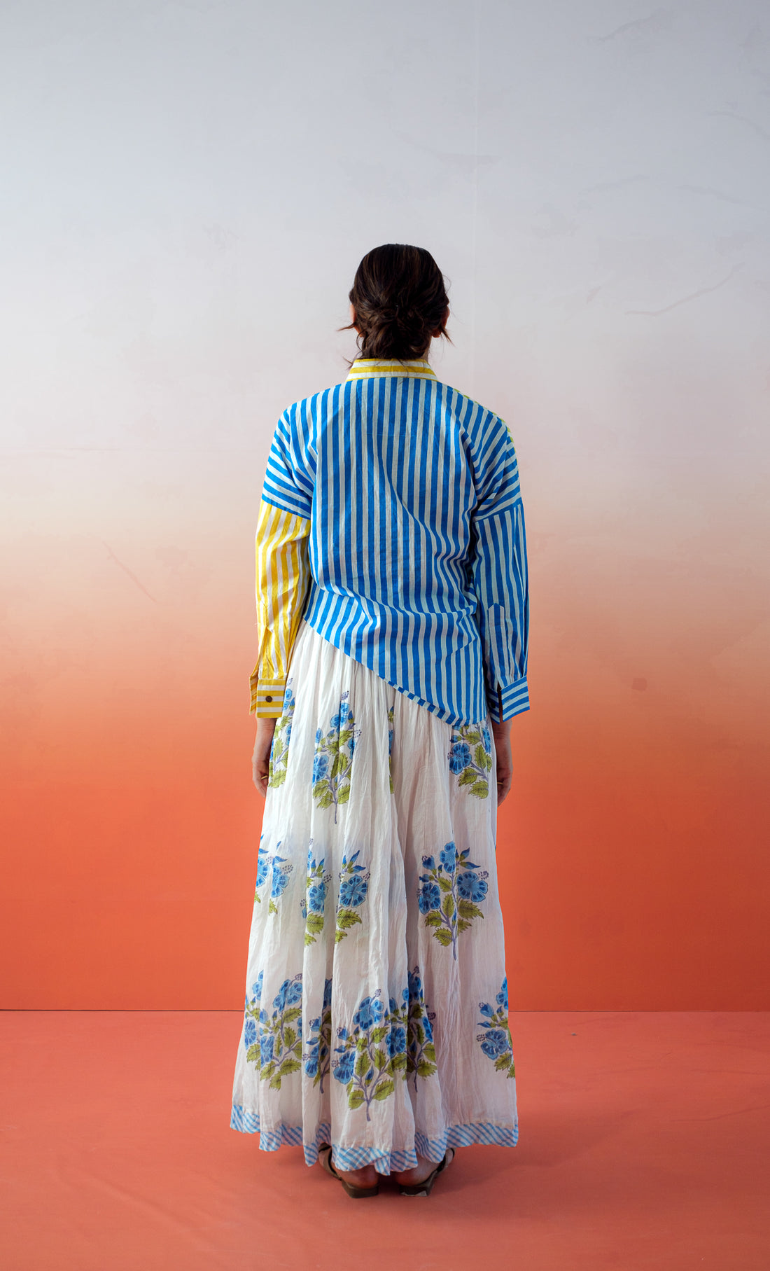 Marrakesh Escape – Hand Block Printed Cotton Panelled Skirt-Blue