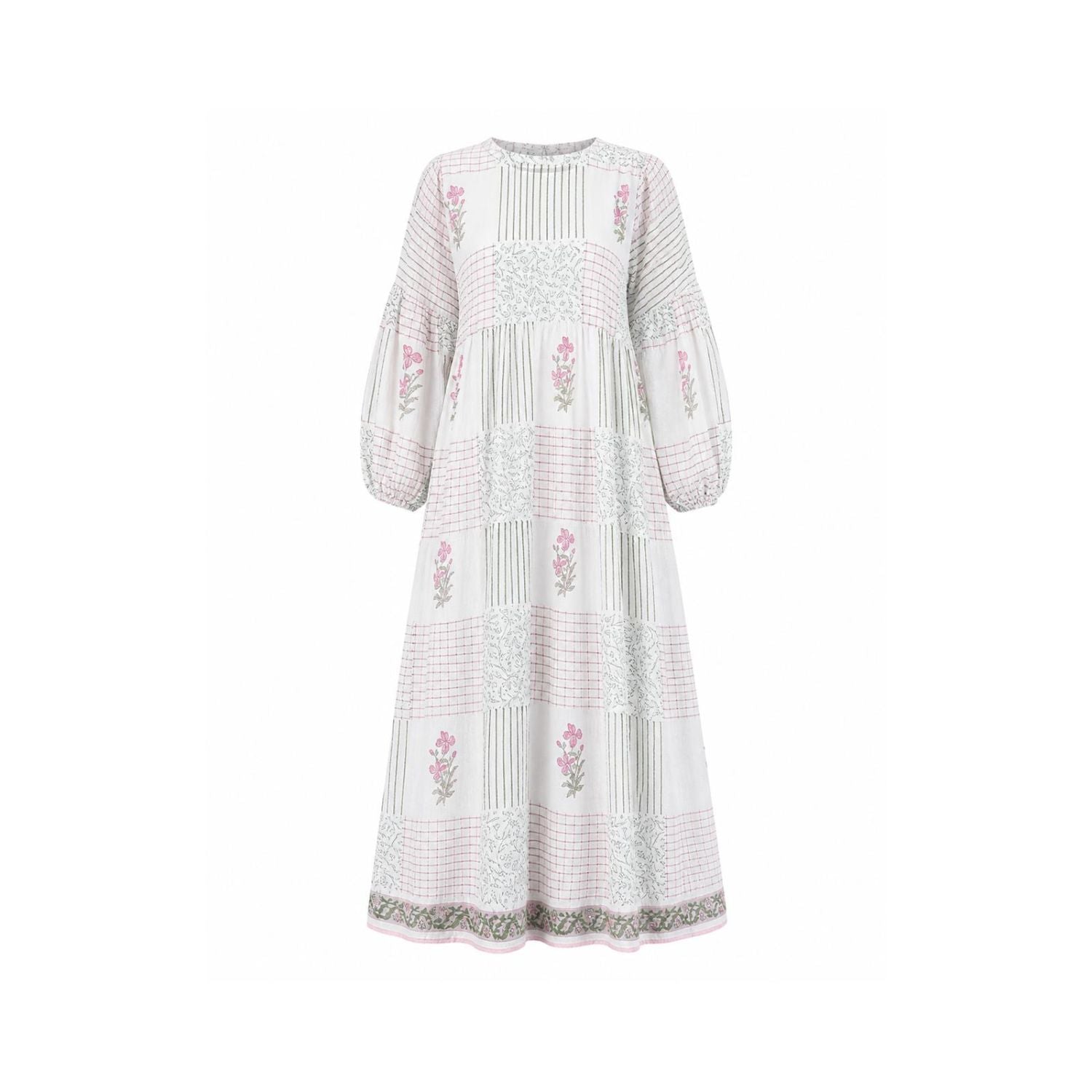 Shop the White Block Print Maxi Dress | Iris Kota Doria Dress