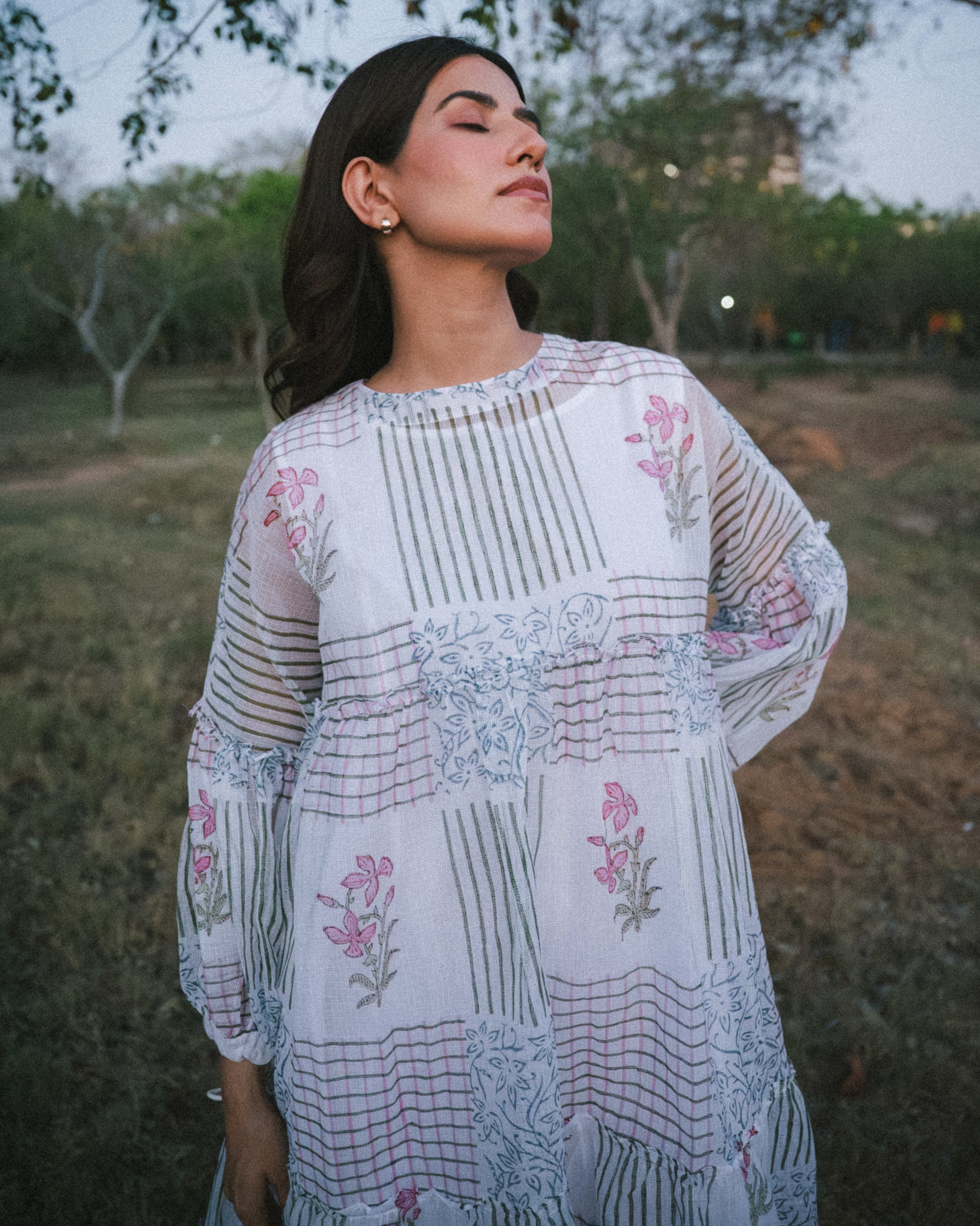 Shop the White Block Print Maxi Dress | Iris Kota Doria Dress