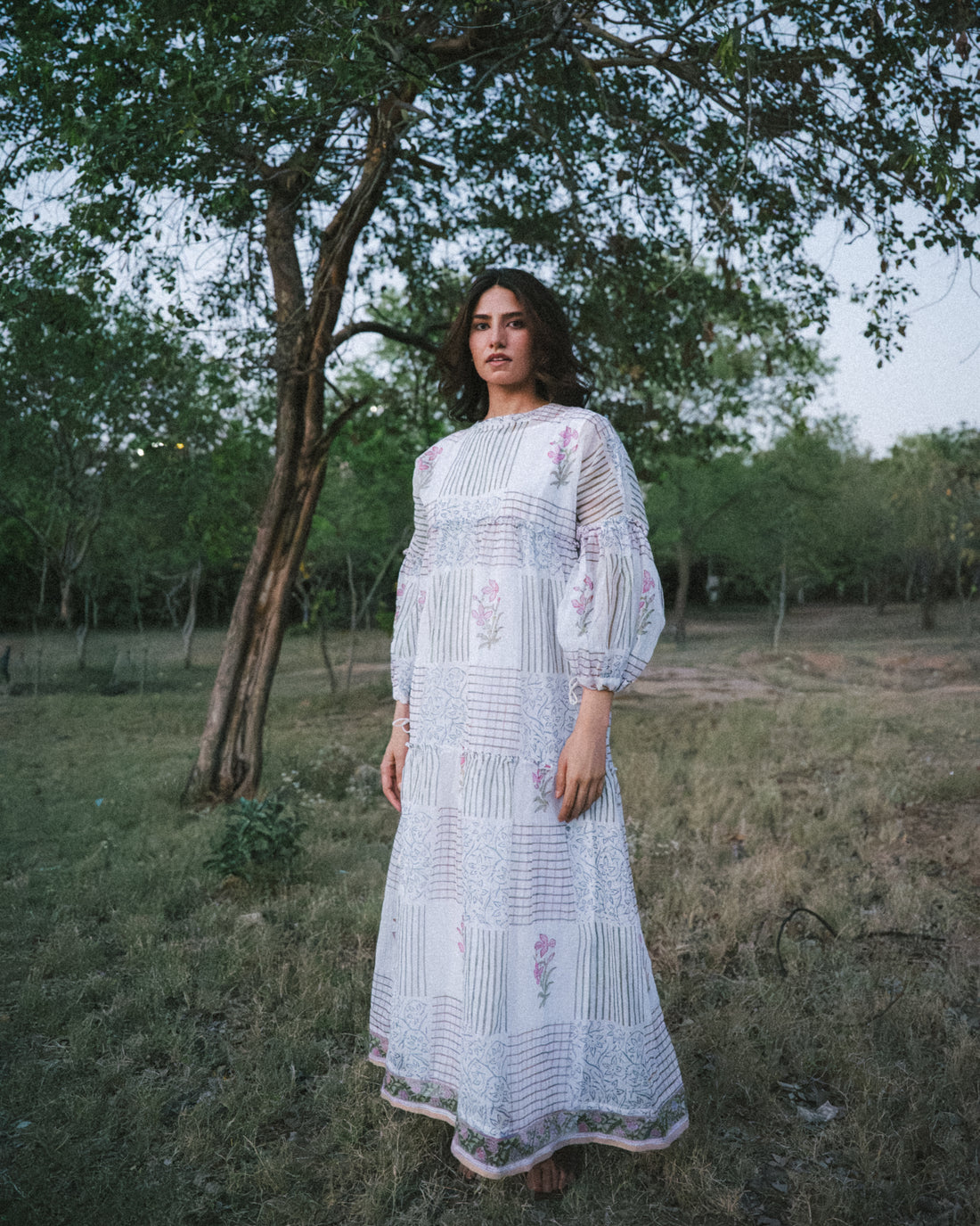 Shop the White Block Print Maxi Dress | Iris Kota Doria Dress