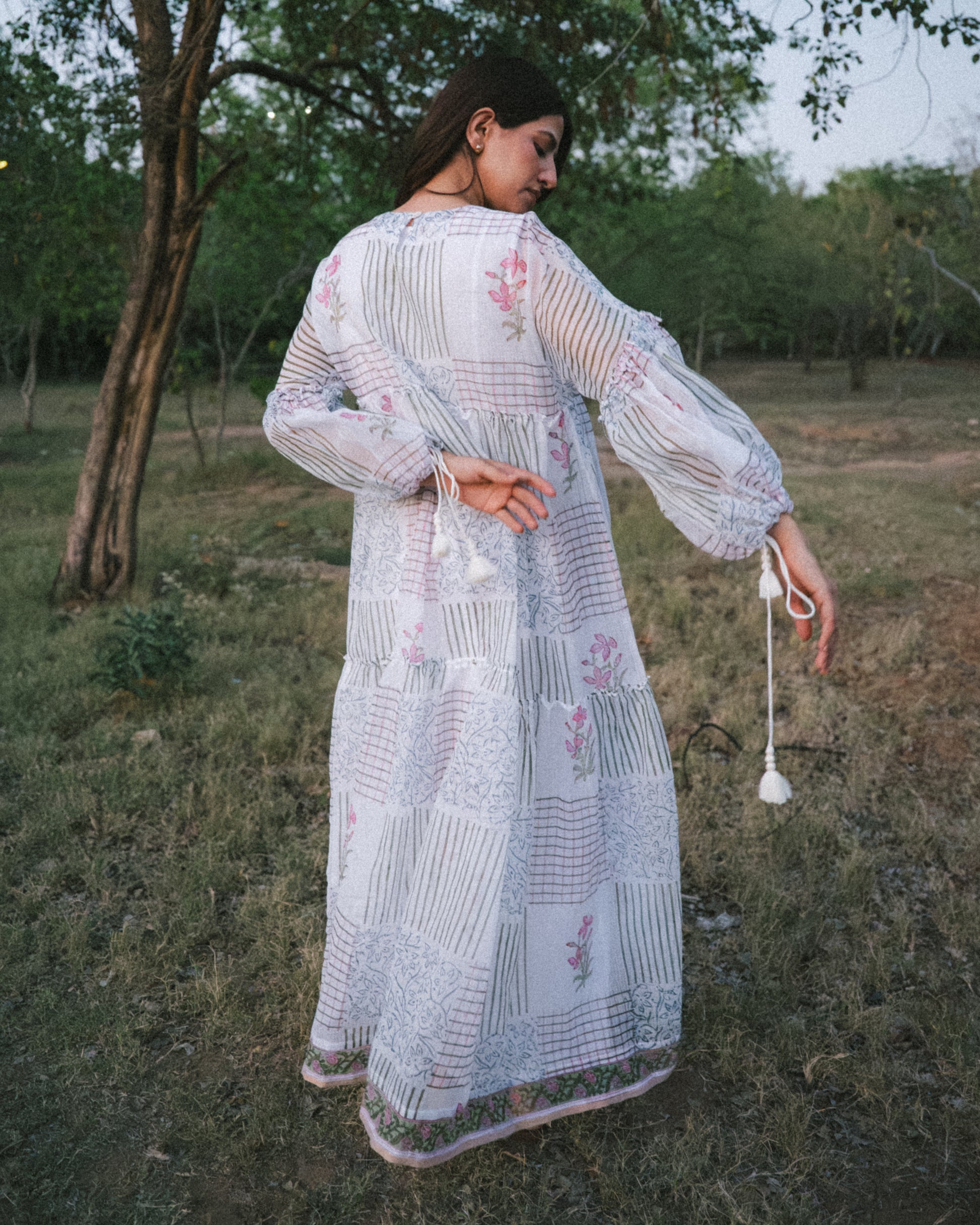 Shop the White Block Print Maxi Dress | Iris Kota Doria Dress